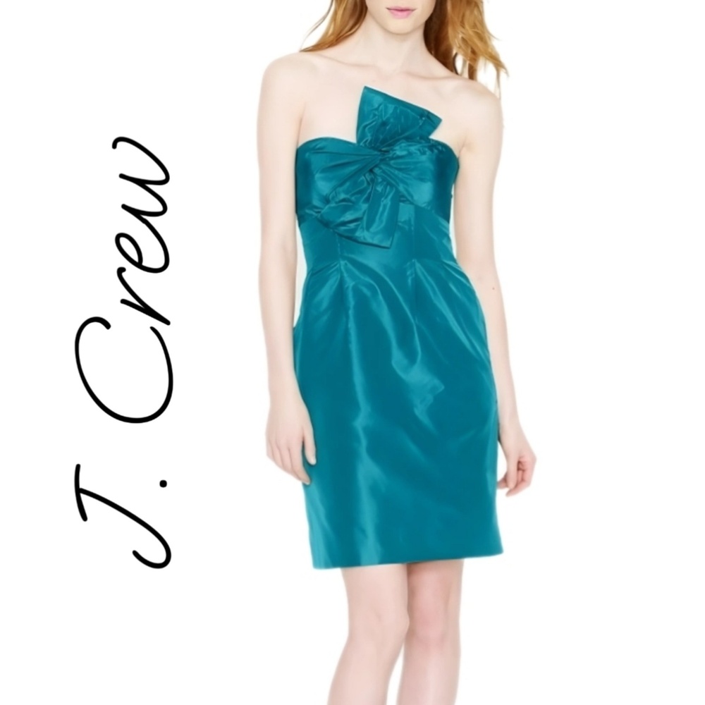 J.Crew -PRISTINE- $250 Teal Green Strapless Sweetheart Silk Sheath Dress Size 10